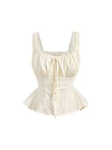 Sweetness Blouse courte ajourée en dentelle de style vacances dans le sud de l'Italie pour femmes - Nude - Voir 1