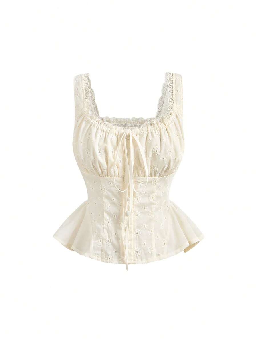 Sweetness Blouse courte ajourée en dentelle de style vacances dans le sud de l'Italie pour femmes - Nude - Voir 1