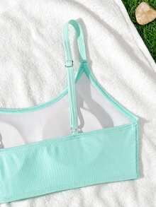 SHEIN Tween Girl Girls' Tankini Swimwear, Casual Minimalist Black Knit Camisole Tween Girls Swimwear Bikini Set, Suitable For Swimming, Vacation, Summer - Mint Green - View 5