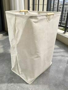 1PC Linen Dirty Clothes Basket, Foldable Handheld Fabric Laundry Hamper For Bedroom Bathroom, Large Capacity Doll Storage Basket - Beige - View 5