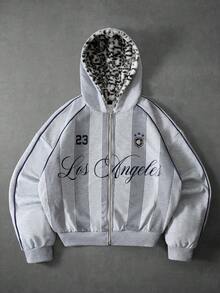 PAVTROS Áo khoác nam phong cách đường phố, phong cách retro, áo hoodie in hình , áo nỉ có mũ, áo nỉ, vải in họa tiết da báo sang trọng, áo nỉ có mũ phối màu vintage Mỹ, áo khoác dệt kim, áo khoác thể thao kẻ sọc thường ngày, chất lượng cao cấp, in chữ Los Angeles, họa tiết ngôi sao, số cá nhân hóa, cá nhân hóa, phong cách đường phố, hàng ngày, thời trang, ngoài trời, mùa tựu trường, quà tặng ngày lễ, quà tặng bạn trai, quà tặng chồng. - Xám - Xem 1