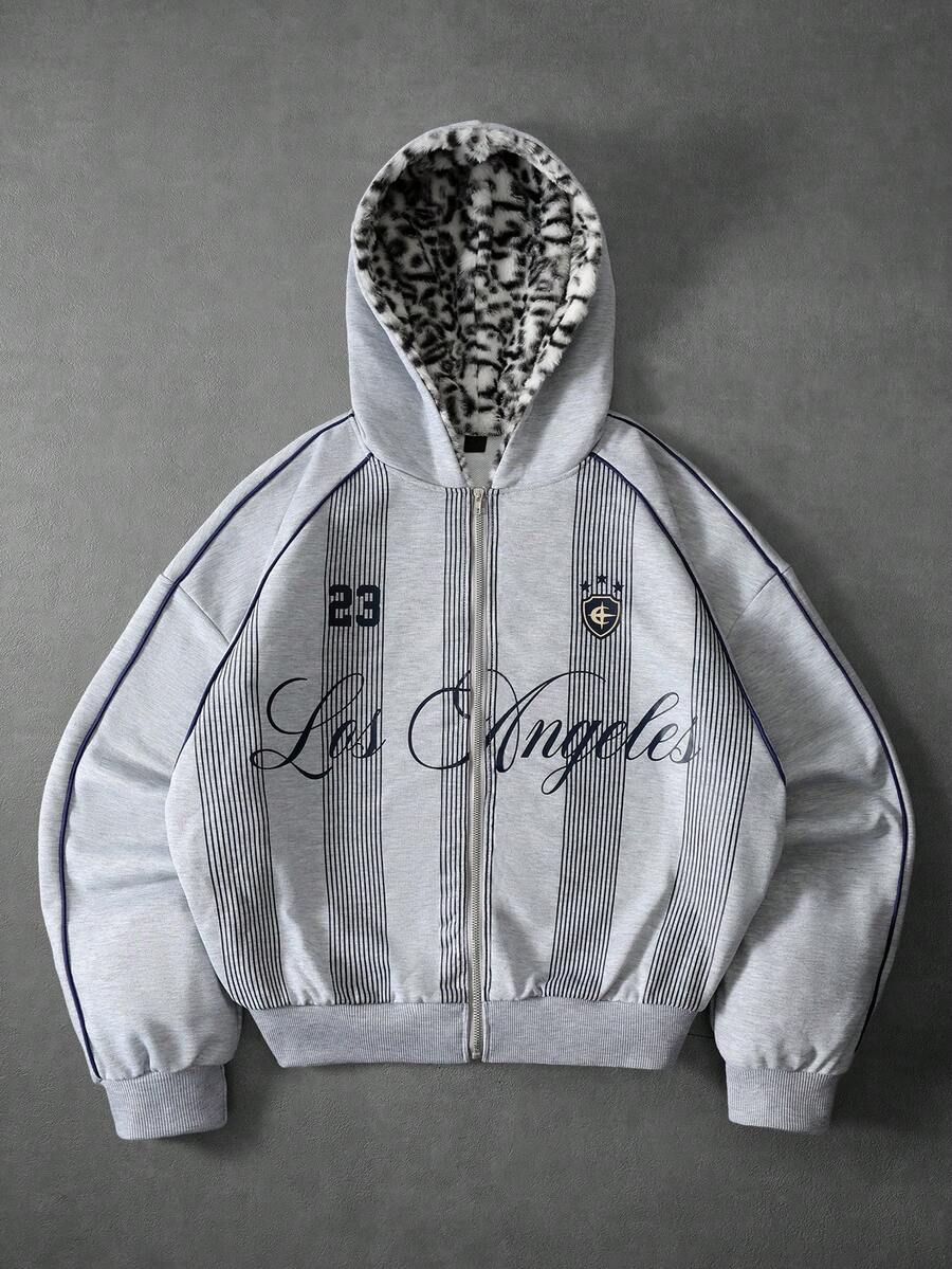 PAVTROS Áo khoác nam phong cách đường phố, phong cách retro, áo hoodie in hình , áo nỉ có mũ, áo nỉ, vải in họa tiết da báo sang trọng, áo nỉ có mũ phối màu vintage Mỹ, áo khoác dệt kim, áo khoác thể thao kẻ sọc thường ngày, chất lượng cao cấp, in chữ Los Angeles, họa tiết ngôi sao, số cá nhân hóa, cá nhân hóa, phong cách đường phố, hàng ngày, thời trang, ngoài trời, mùa tựu trường, quà tặng ngày lễ, quà tặng bạn trai, quà tặng chồng. - Xám - Xem 1