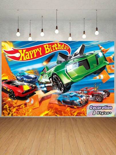 1pc Popular Car Birthday Party Decoration, Race Car Birthday Party Background Banner, Suitable For Indoor/Outdoor Birthday Party Decor