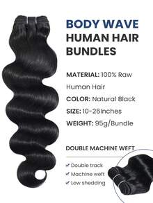 Tóc giả bện kiểu sóng thân (Body Wave) dài 18, 20, 22, 24 inch, 100% tóc thật nguyên chất chưa qua xử lý từ Brazil, 4 bó tóc nối nhanh cho nữ, màu đen tự nhiên. - Natural Black - Xem 5