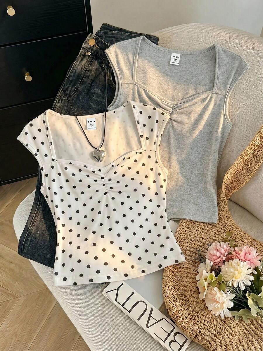 Áo thun thời trang tay bèo in chấm bi dành cho bé gái tuổi teen - Nhiều màu - Xem 1