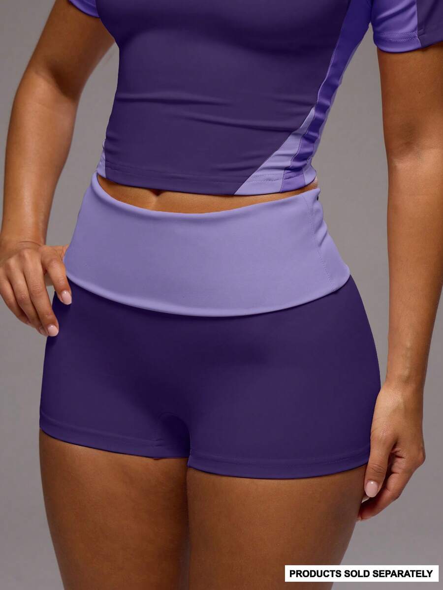 Musera Sport 撞色腰带迷你热裤,仅限运动健身健身房普拉提日常休闲运动穿着,适合女生穿着,适合运动出汗。 - 紫丁香色 - 查看 1