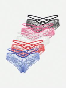 5入組花邊蝴蝶裝飾前扣內褲女性內衣 - 彩色 - 查看 2