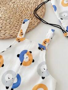 Newborn Baby Boy Cute Casual Summer Cartoon Pattern Romper With Bag - Yellow - View 2