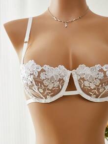 Esselle 2pcs Women Embroidery Bow Detail Lingerie Set - White - View 3