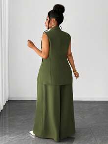 Maweii Setelan Jas Wanita Ukuran Besar Kasual Elegan dengan Kancing dan Celana Panjang Lebar, Cocok untuk Kantor/Perjalanan, Musim Gugur/Musim Dingin - Dark Green - View 5
