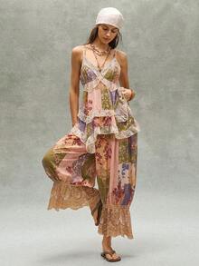 Bohemela Áo hai dây nữ kiểu dáng thường ngày, dệt ghép mảnh, viền ren, vạt áo bất đối xứng. - Nhiều màu - Xem 7