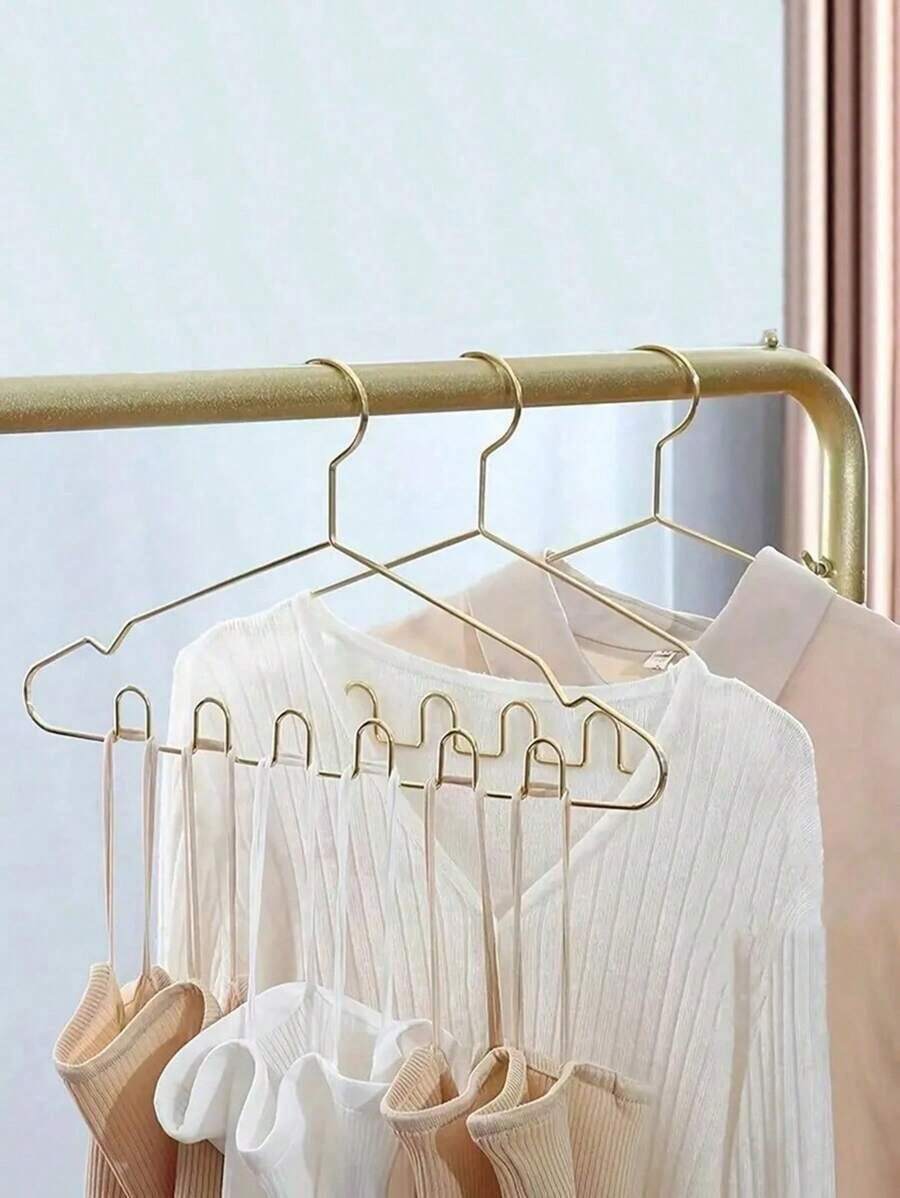 1pc Stainless Steel Bra Strap, Tie Organizer & Wavy Clothes Hanger, Multi-Tier Wardrobe Closet Rack For Home, Dorm - Gold - View 1