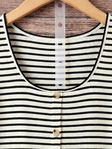 SHEIN VCAY Plus Size Summer Casual Striped Tank Top - Khaki - View 3
