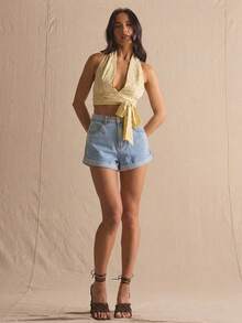 MUSERA Quần short denim dáng suông, cạp trung bình, có gấu lật lên, thích hợp cho mùa xuân hè, ấm áp, dễ thương, mặc hàng ngày, nữ tính, đi nghỉ mát, tắm nắng, giao lưu. - Rửa nhẹ - Xem 3