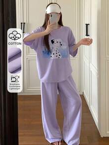 DAZY Print Loose Women Pajama Set - Light Grey - View 3