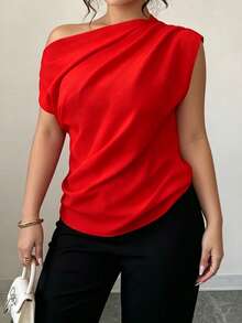 Elenzga Elegant Commuting & Vacation Style Casual Loose Fit Plus Size Women Shirt, Comfortable Fabric, Suitable For Spring, Summer And Autumn - Red - View 3