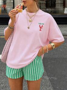 青少年女孩简约T恤，百搭休闲，适合夏季穿着 - 彩色 - 查看 3