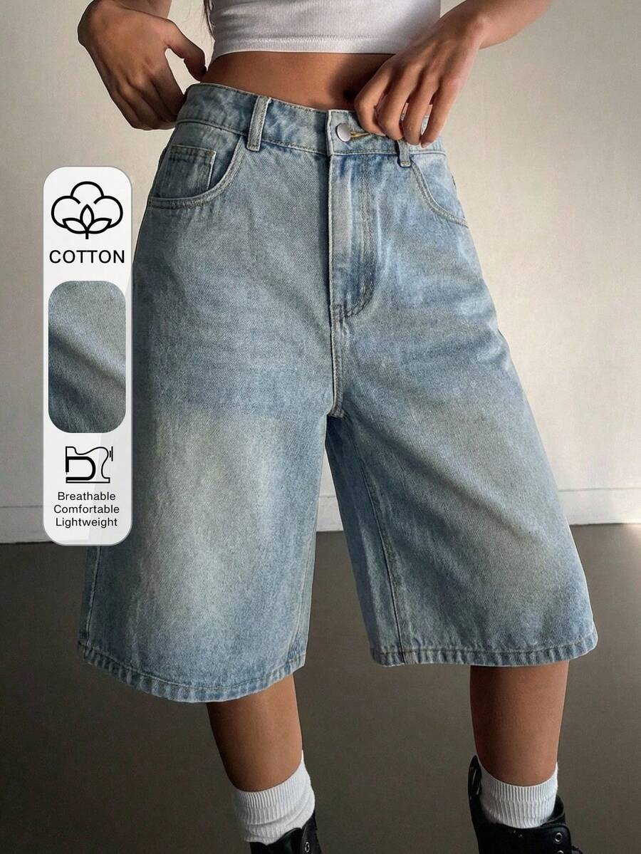 Livesso Quần short nữ dáng suông rộng rãi, kiểu vintage, thích hợp cho kỳ nghỉ xuân hè. - Rửa nhẹ - Xem 1