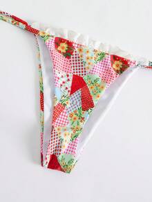ROMWE Kawaii 女士夏季沙滩印花挂脖系带时尚比基尼三角泳裤套装 - 彩色 - 查看 4