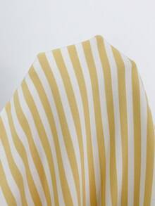 Muchica 女款白色條紋針織單肩上衣 夏季馬卡龍色系條紋 T-shirt 可愛造型 船領 條紋黃色 日間時尚 - 黃色 - 查看 7