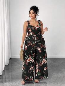 SHEIN PETITE CURVE 大码休闲小码连体裤，适合外出、度假、海滩、约会，拉长腿部比例。 - 黑色 - 查看 5