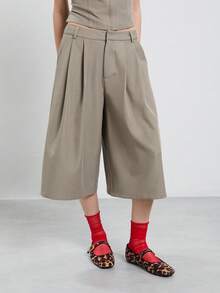 COUREZ Longline Tailored Shorts Y2K Summer Outfits For Women Going Out Business Office Work Casual Autumn Bottoms Clothes Grey - Grey - View 6