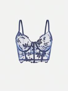 Bella Beso 海軍藍花卉刺繡性感半透明女款內衣 夏季適用 - 查看 1