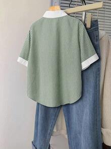 EMERY ROSE Plus Size Women's Colorblock Striped Casual Versatile Everyday Shirt - Multicolor - View 2