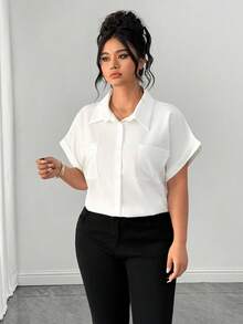 Elenzga Áo khoác cardigan nữ cỡ lớn, màu trơn, thanh lịch, có túi, dáng rộng, tay ngắn, nhẹ, phù hợp cho công sở. - Màu be - Xem 7