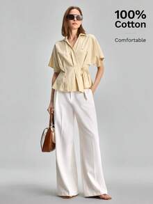 Ontre Women's Solid Color Casual Versatile Daily Wear Top,Summer Top - Khaki - View 3