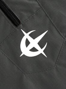 PAVTROS 男士休闲连帽双层设计，多功能运动休闲刺绣图案时尚ins风，适合所有季节，街头风，宽松，印花，情侣装，朋友装，表达爱意，街头风格，情侣装，双层连帽，半拉链，弹性抽绳下摆 - 深灰色 - 查看 6