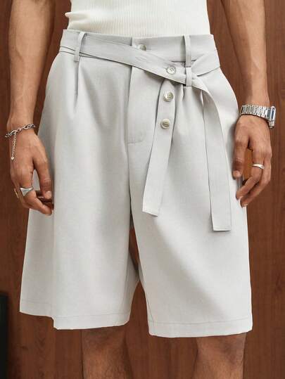 TOKVUE Men's Solid Color Knotted Waist Loose Casual Shorts