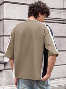 SWAVVY Casual Colorblock Star & Letter Print Short Sleeve T-Shirt For Men - Brown - View 3