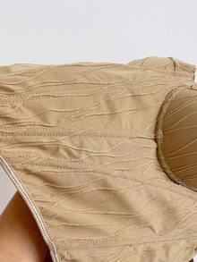 Soleia Áo croptop hai dây dệt sóng thời trang dành cho nữ, trang phục gợi cảm đi biển/hẹn hò. - Màu Khaki - Xem 7