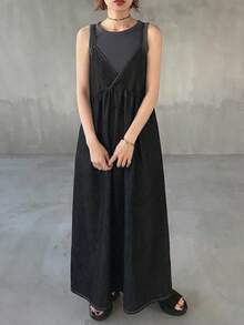 FRIFUL 女士休闲牛仔背带裙，适合日常穿着，也可作为女士太阳裙 - 黑色 - 查看 4