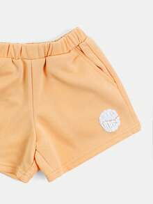 SUMWON Girls Summer Vibes Peach Co-Ord Set Crop T-Shirt With Shorts Casualwear Two Piece Outfit - Orange - View 6