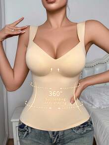 SHEIN 1 件女式无缝塑身吊带背心，腰腹部瘦身上衣，简约可穿戴塑身衣 - 杏色 - 查看 5
