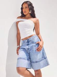 Denimoi Solid Color Fashion Top Bodycon Tube Top Everyday Wear Easy Wear Summer Vacation Tops Going Out Party - White - View 3