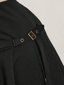 SHEIN ICON Plus Size Y2K Casual Retro Sexy Mini Pleated Slit Black Skirt Back-To-School Formal Graduation Summer - Black - View 4