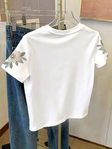 Tween Girls' Casual Butterfly & Floral Print Short Sleeve Round Neck T-Shirt, Cute Summer - Multicolor - View 2