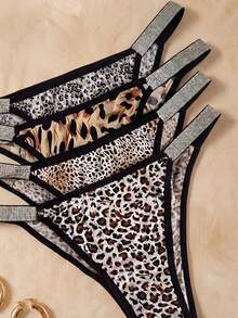 HautHeat 4 Pairs Women Solid Color Patchwork Simple Casual Panties ClassicAnimalPrint - Multicolor - View 4