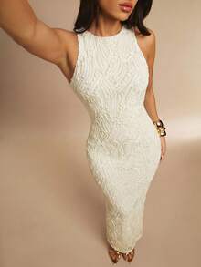 Silquee White Summer Elegant Sexy Classy Bandage Day Party Dinner Date Graduation College Formal Mother Of The Bride Night Dress Embroidered Gown Wedding - Apricot - View 1