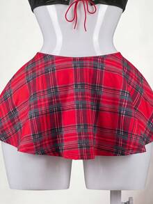 Fantasy Costume Fantasy Costume Bộ 4 món đồng phục học sinh nữ cỡ tiêu chuẩn COS gồm váy kẻ caro, áo phản quang, quần lót, váy ngắn và cà vạt. - Nhiều màu - Xem 7