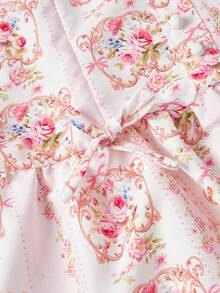 SHEIN MOD 印花圆领低腰蝴蝶结迷你连衣裙 - 淺粉色 - 查看 4