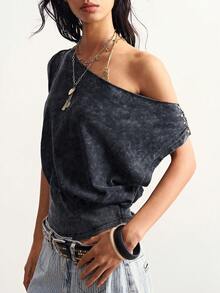 Bohemela Women's Casual Solid Color Knit T-Shirt, Summer Top Night Out Dark Grey - Black - View 4