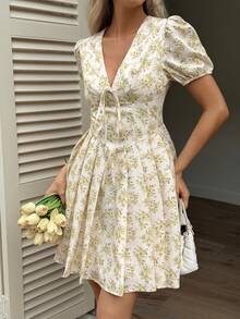 Joudiya Women's Sleeveless Bodycon Mini Dress With All-Over Print, Suitable For Spring And Summer Vacation Outfits Women Party Tea Party Off-White - Apricot - View 7