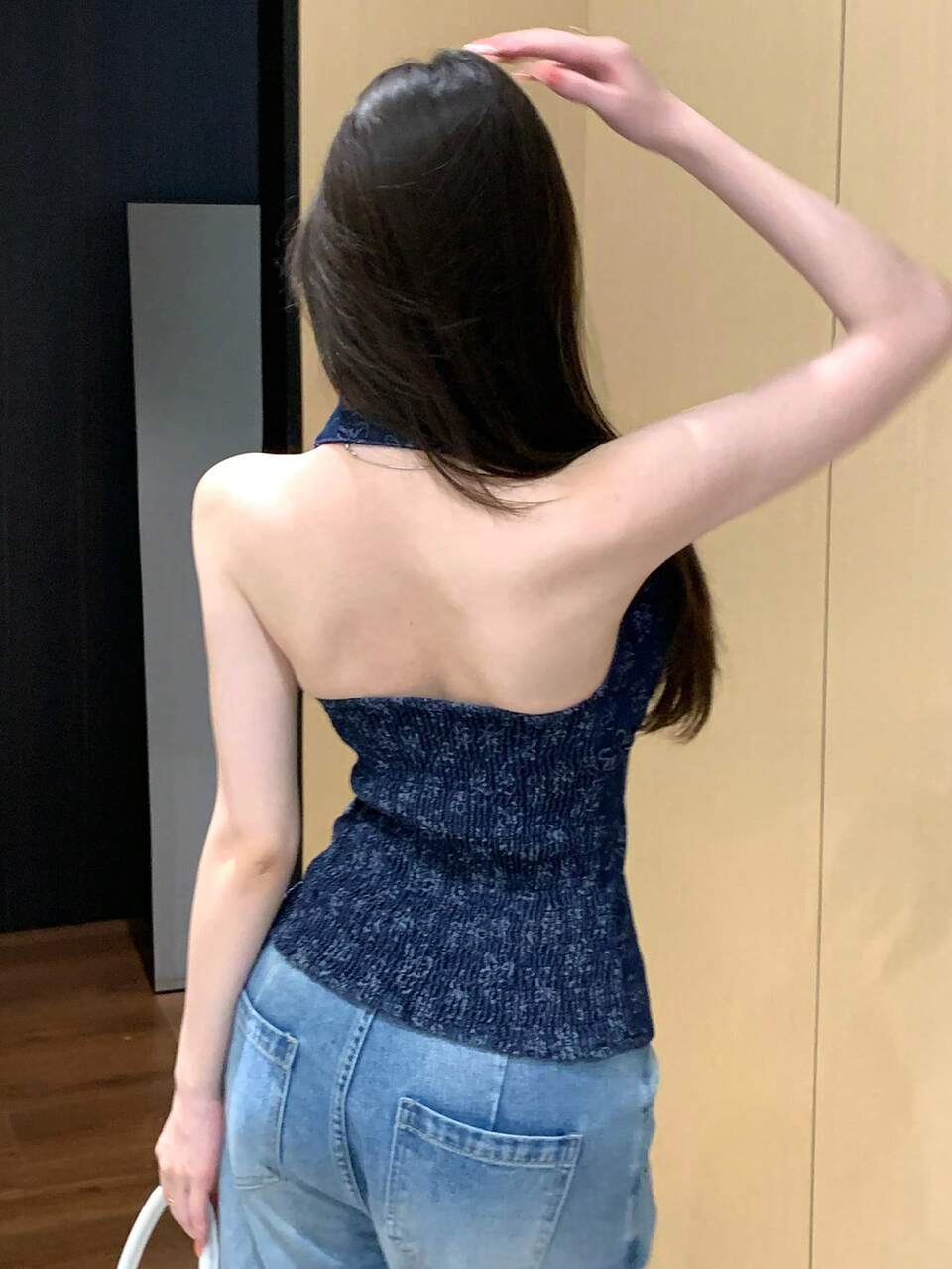 Women's Chic Blue Floral Print Sleeveless Crop Top, Backless Spaghetti Strap,Summer Casual Beach Vacation,Night Out Music Festival Y2k Style