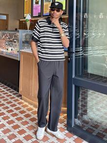 Ngobest Haus Ngobest Haus 男士短袖条纹简约针织毛衣，休闲日常穿着 - 彩色 - 查看 1