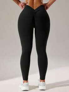 Rhythm Era Plus Size Women Solid Color High Waist Tight Leggings - Black - View 7