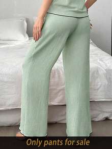 SHEIN 撞色滚边提花针织女式休闲裤 - 薄荷綠 - 查看 2